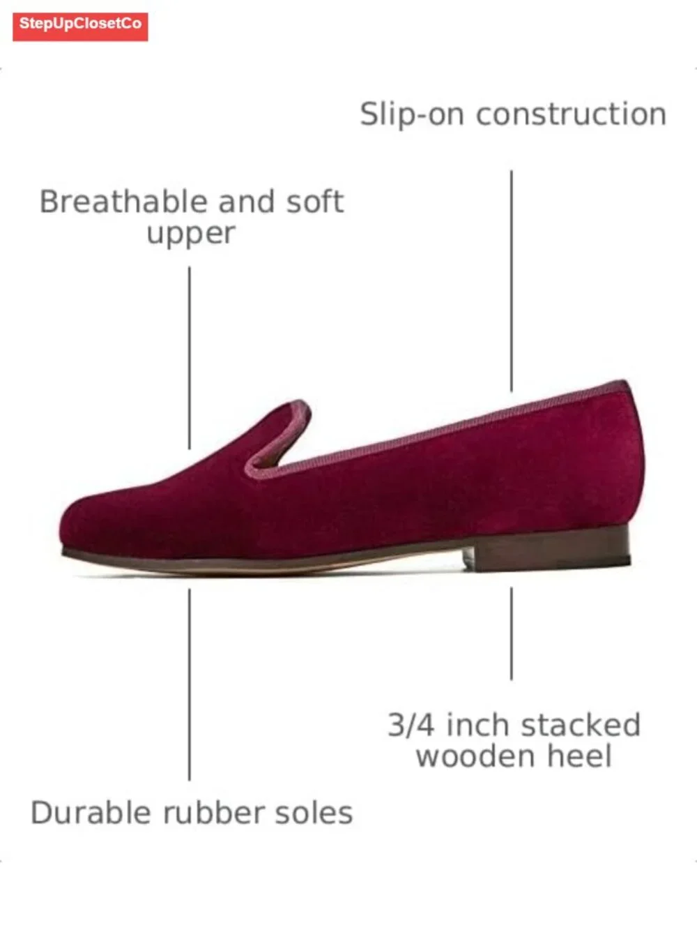 Women's Velvet Loafer Flat with Embroidery, Goat Leather Insole, Slip-On